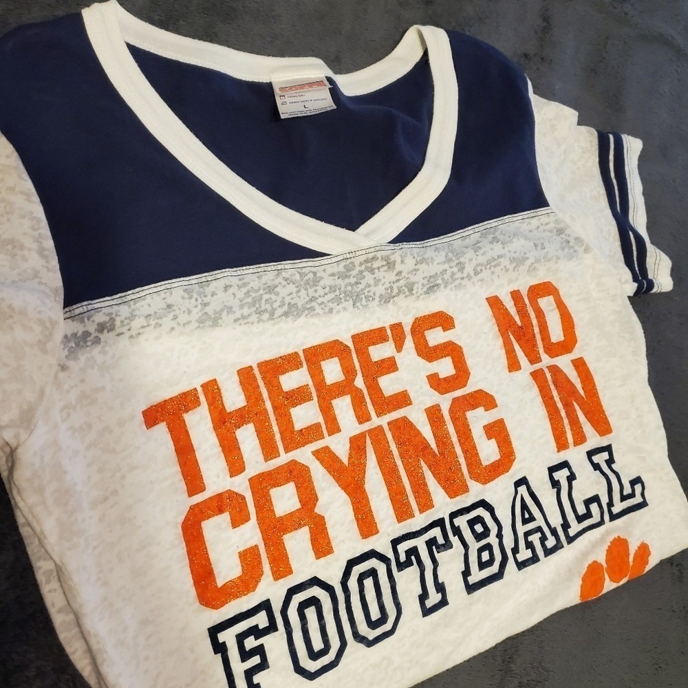 Clemson Burn Out Football Colorblock Tee White Navy Orange Casual Tigers Lg - Picture 7 of 8